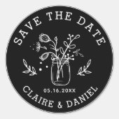 黒と白Date Mason Jarの花を保存 ラウンドシール (正面)