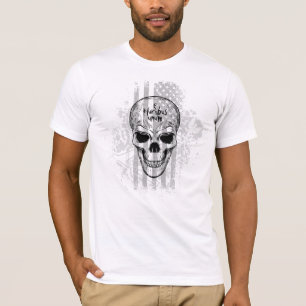 黒と白Eプルリバススカル旗 Tシャツ