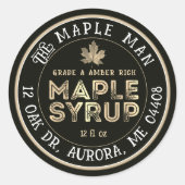 黒と素朴金ゴールドメープルシロップのラベル金ゴールドリーフ ラウンドシール (正面)