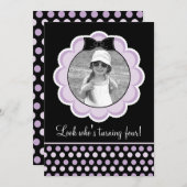 黒と紫かわいらしの誕生日パーティーの招待 招待状 (正面/裏面)