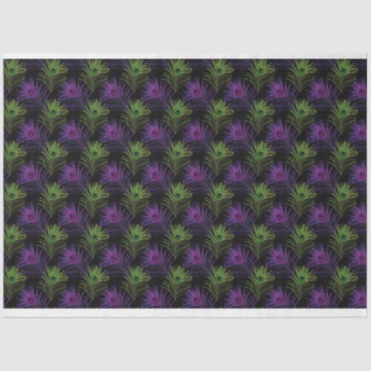 黒と紫と緑のマルディグラの羽 薄葉紙 (正面)