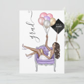 黒と紫のアフリカ系アメリカ人の女の子の卒業式 招待状 (スタンド正面)