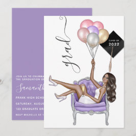 黒と紫のアフリカ系アメリカ人の女の子の卒業式 招待状