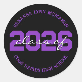 黒と紫のカスタマイズ可能な卒業ステッカー ラウンドシール