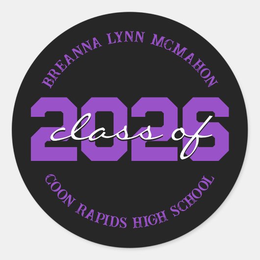 黒と紫のカスタマイズ可能な卒業ステッカー ラウンドシール