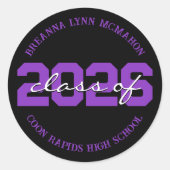 黒と紫のカスタマイズ可能な卒業ステッカー ラウンドシール (正面)