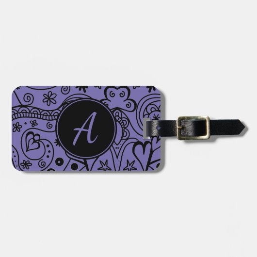 黒と紫のカスタムモノグラム荷物タグ ラゲッジタグ (正面横)