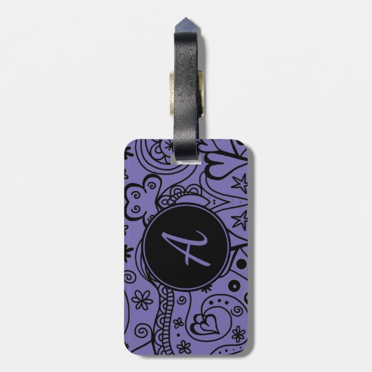 黒と紫のカスタムモノグラム荷物タグ ラゲッジタグ (裏面縦)