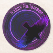 黒と紫のカラス ラウンドペーパーコースター (正面)