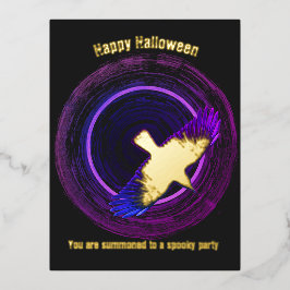黒と紫のクロウハロウィン 箔招待状ポストカード