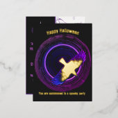 黒と紫のクロウハロウィン 箔招待状ポストカード (正面/裏面)