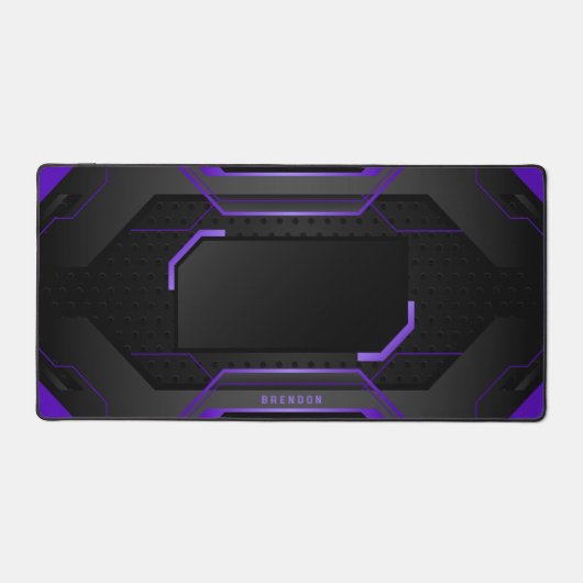 黒と紫のクール幾何学的ゲームの背景 デスクマット (正面)