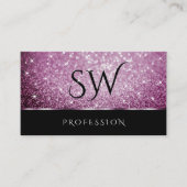 黒と紫のグリッター発光スターズモノグラム 名刺 (正面)