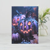 黒と紫のグリッター ハロウィン グリーティング カード (スタンド正面)