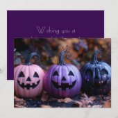 黒と紫のグリッター ハロウィン グリーティング カード (正面/裏面)