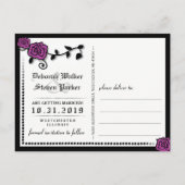 黒と紫のゴシックのスケルトンのバラ救日付 案内ポストカード (裏面)