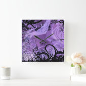 黒と紫のゴシックパターンの壁時計 スクエア壁時計 (ホーム)