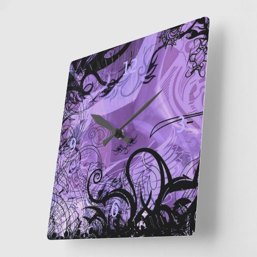 黒と紫のゴシックパターンの壁時計 スクエア壁時計 (傾斜)