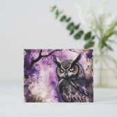 黒と紫のゴシックフクロウのハロウィン シーズンポストカード (スタンド正面)