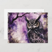 黒と紫のゴシックフクロウのハロウィン シーズンポストカード (正面/裏面)