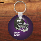 黒と紫のサッカーヘルメット キーホルダー (正面)