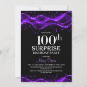 黒と紫のサプライズ100歳の誕生日パーティー 招待状 (正面)