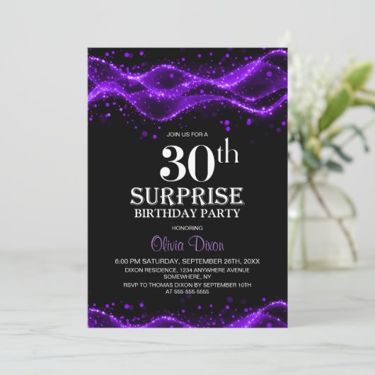 黒と紫のサプライズ30th誕生日パーティー 招待状 (スタンド正面)
