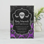 黒と紫のスカルとクモの巣21歳の誕生日 招待状 (スタンド正面)