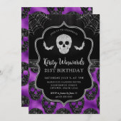 黒と紫のスカルとクモの巣21歳の誕生日 招待状 (正面/裏面)