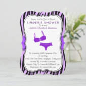 黒と紫のゼブラプリントブラケットランジェリーシャワー 招待状 (スタンド正面)