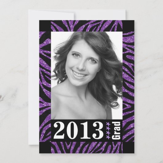 黒と紫のゼブラ印刷の写真卒業 招待状 (裏面)