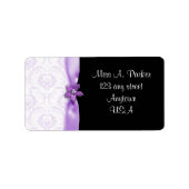 黒と紫のダマスクウェディング住所 シール (正面)