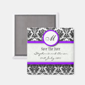 黒と紫のダマスクモノグラム日付を保存 マグネット (正面/裏面)