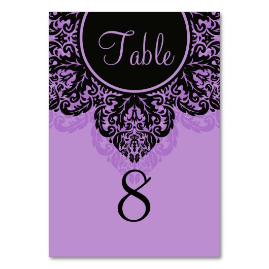 黒と紫のダマスクレースのようテーブル番号カード テーブルナンバー (正面)