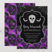 黒と紫のドクロとクモの巣 21歳の誕生日 招待状 (正面/裏面)