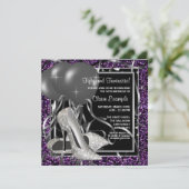 黒と紫のハイヒール女性バースデーパーティー 招待状 (スタンド正面)