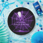 黒と紫のハロウィンスパイダーウェブ ペーパープレート (パーティー)