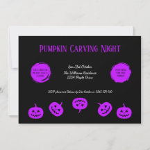 黒と紫のハロウィンパンプキン彫りナイトの招待状