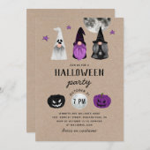 黒と紫のハローウィンパーティ格言とカボチャ 招待状 (正面/裏面)