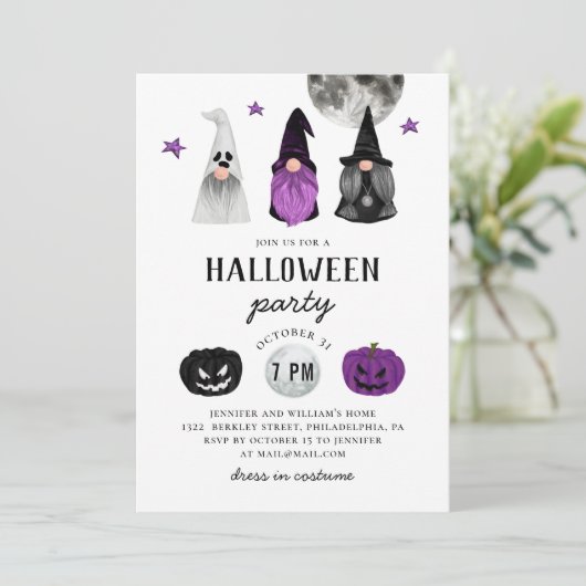 黒と紫のハローウィンパーティ格言とカボチャ 招待状 (スタンド正面)