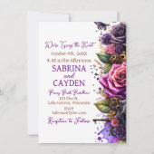 黒と紫のバラステームパンク結婚ゴシック 招待状 (正面)