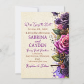 黒と紫のバラステームパンク結婚ゴシック 招待状 (正面)