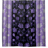 黒と紫のバラフローラパネルシャワーカーテン シャワーカーテン (正面)