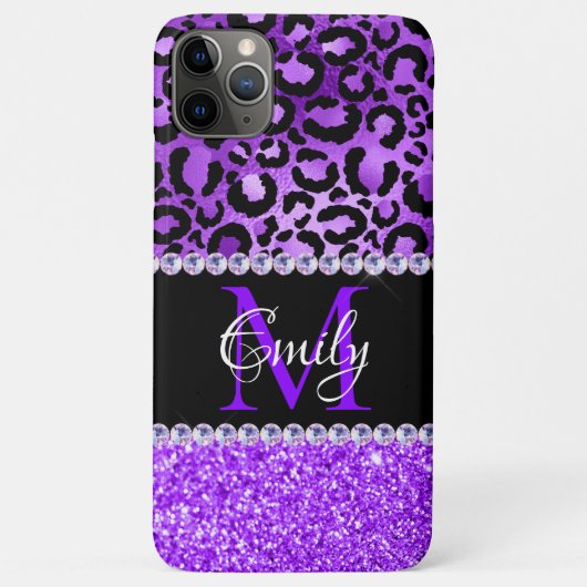 黒と紫のヒョウの斑点グラムモノグラム Case-Mate iPhoneケース (裏面)