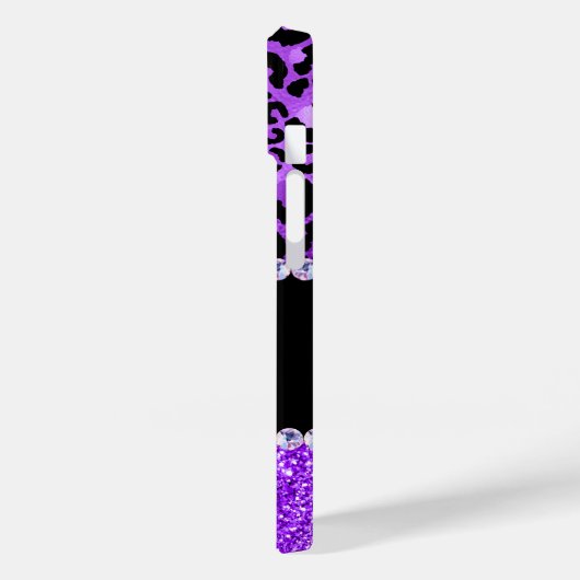 黒と紫のヒョウの斑点グラムモノグラム Case-Mate iPhoneケース (裏面 / 左)