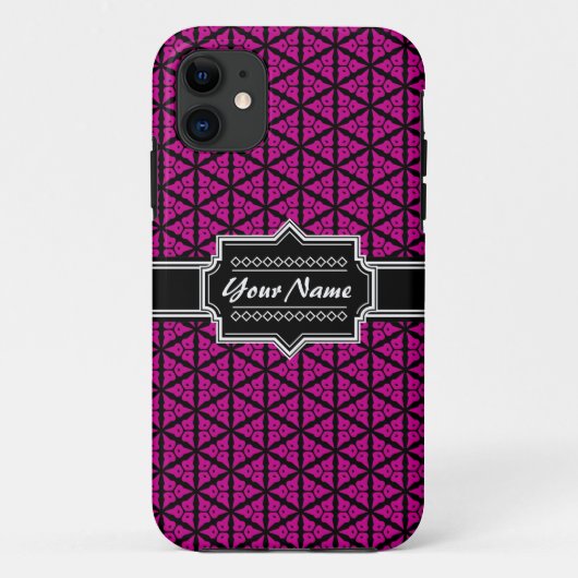 黒と紫のフローラトレリスのパターンカスタム Case-Mate iPhoneケース (裏面)