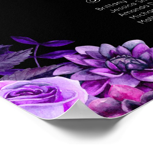 黒と紫のフローラ結婚の座席表 ポスター (角)