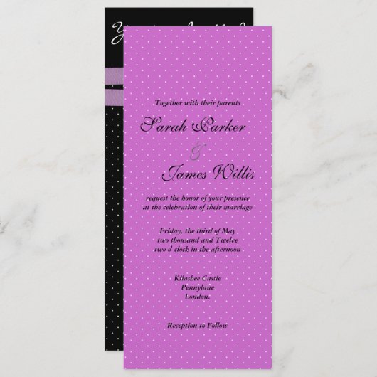 黒と紫のポルカのパーティー/結婚式への招待 招待状 (正面/裏面)