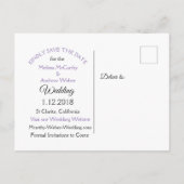 黒と紫のマンダラウェディング日付を保存 案内ポストカード (裏面)