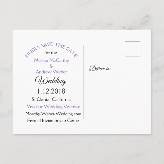 黒と紫のマンダラウェディング日付を保存 案内ポストカード (裏面)